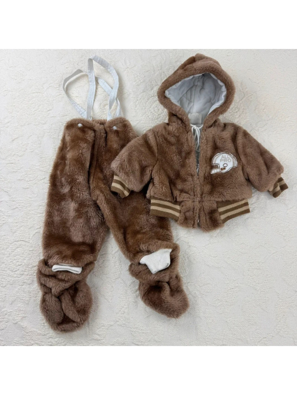 Vintage Baby 6–9M Fuzzy Football Snowsuit Jacket & Suspender Pants Set